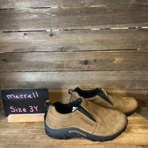 Kids Merrell Jungle Moc Brown Leather Casual Walking Loafers Shoes Size 3 Y GUC